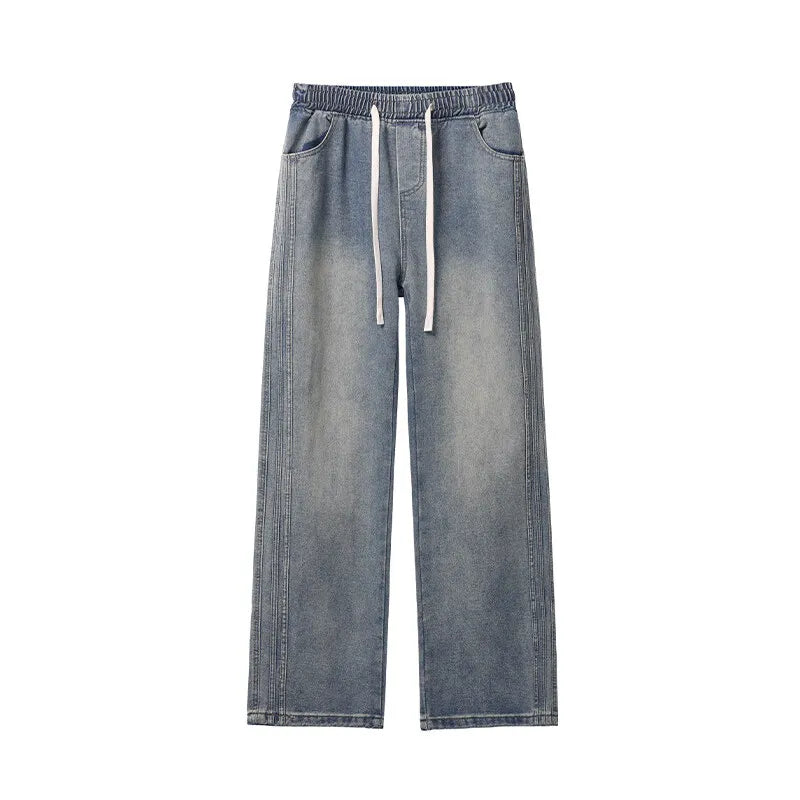 Riolio Jeans Men Denim Pants Elastic waist pull rope Straight Droop Vintage Loose Bottom Straight Wide Leg Casual Male Trouser