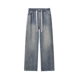 Riolio Jeans Men Denim Pants Elastic waist pull rope Straight Droop Vintage Loose Bottom Straight Wide Leg Casual Male Trouser