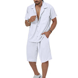Riolio Summer Casual Men's Set Lightweight And Comfortable Men's Clothing Pocket Lapel Short-sleeved Shirt And Shorts Two-piece Suit