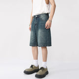Riolio Summer Denim Shorts Men's Loose Korean Style Retro Short Jeans Fashion Washed Casual Knee Length Pant New Streetwear