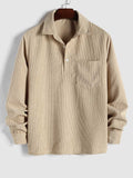 Riolio Shirts for Men Corduroy Long Sleeves Shirt Half Button Solid Blouses Fall Spring Streetwear Overshirts Tops with Pocket