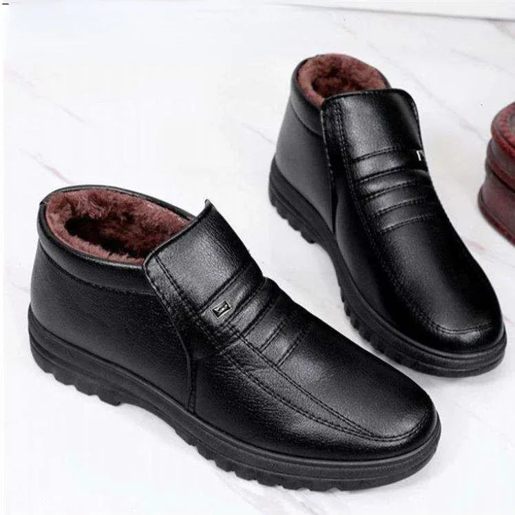 Riolio Winter Waterproof Men's Casual Leather Shoes Flannel High Top Slip-on Male Casual Shoes Rubber Warm Winter Shoes for Mens