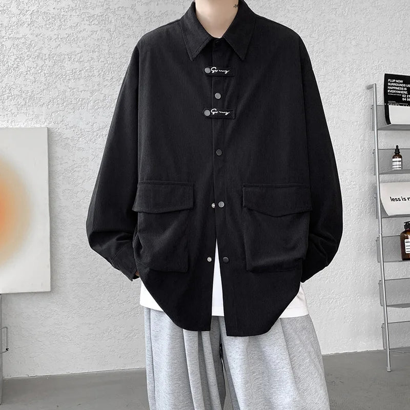 Riolio Corduroy Shirt Men Casual Turn Down Button Long Sleeve Shirts Streetwear Leisure Luxury Clothing Chemise Homme