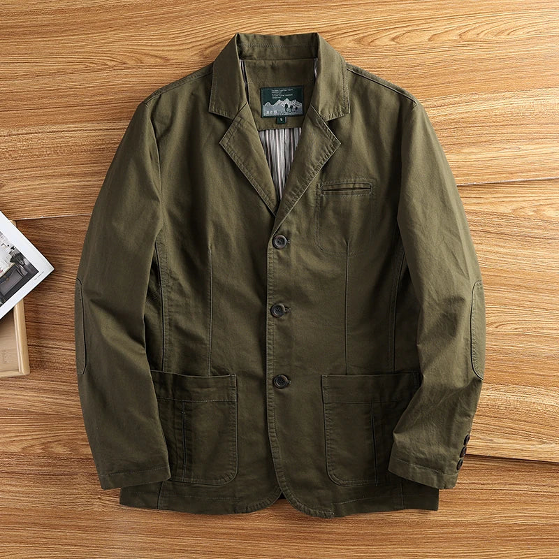 Riolio American Retro Casual Men's Cotton Suit Jaet Anti-Wrinkle Turn-down Collar Commute Faionable Urban Sle Spring Autumn