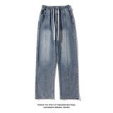 Riolio Jeans men Elastic waist Streetwear Fashion Jeans Black Spring New Men Women Wide Leg Straight Denim Trousers Plus Size 5XL-M
