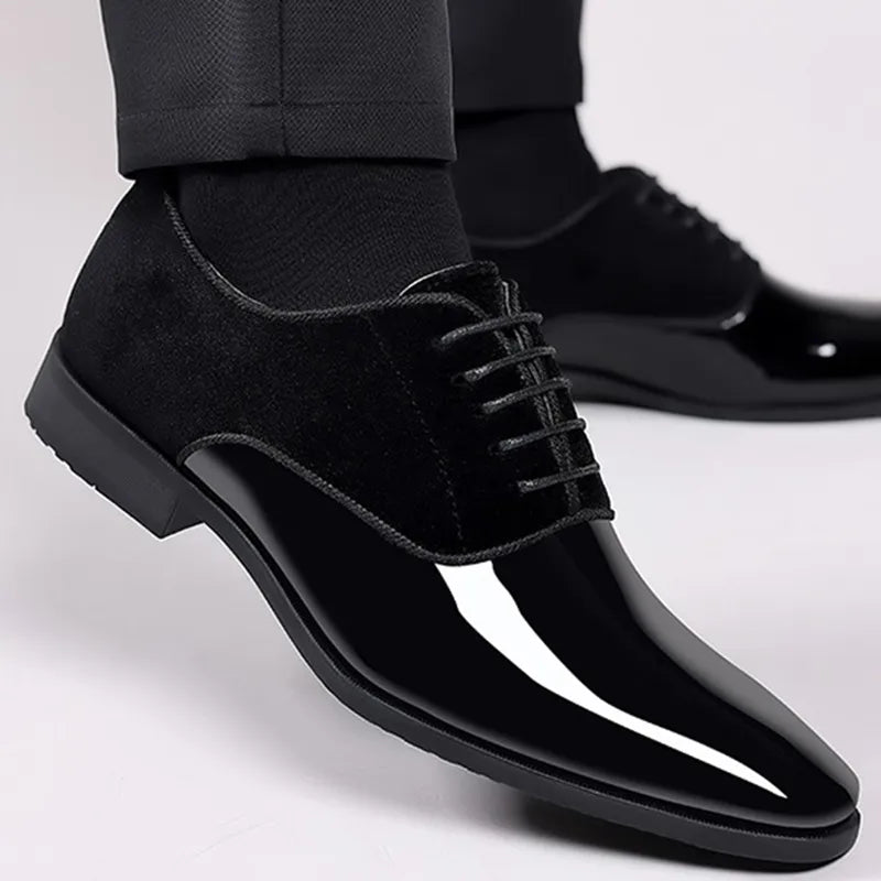 Riolio Classic PU Patent Leather Shoes for Men Casual Business Shoes Lace Up Formal Office Work Shoes for Male Party Wedding Oxfords