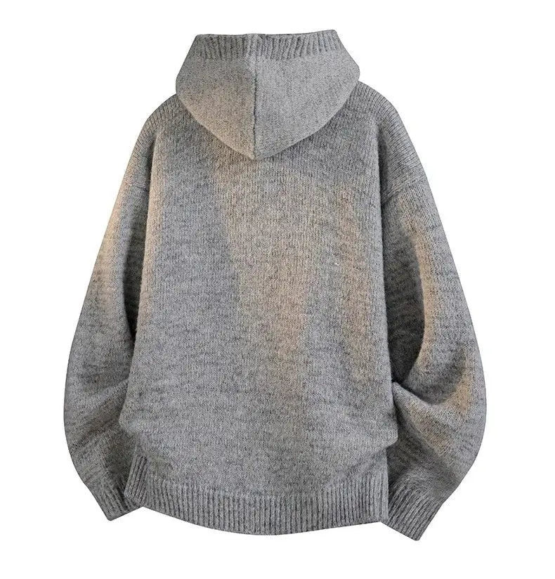 Riolio American-style autumn/winter streetwear unisex trendy hooded knit sweaters for couples with loose-fit retro Harajuku casual tops