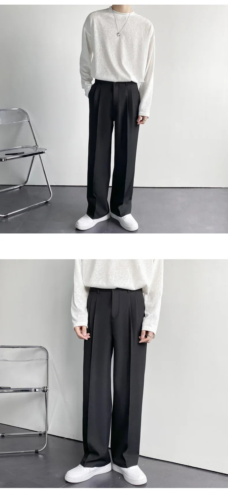 Riolio New Men White Straight Pants Fashion Korean Loose Suit Trousers Casual Draped Baggy White Wide Pant Male Streetwear