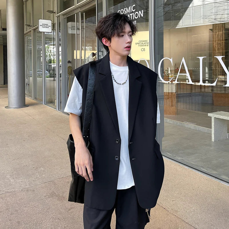 Riolio Mens Summer Sleeveless Jacket Casual Vest Suit Collar Loose Lightweight Outdoor Streetwear Breathable Top Clothing Male Fashion