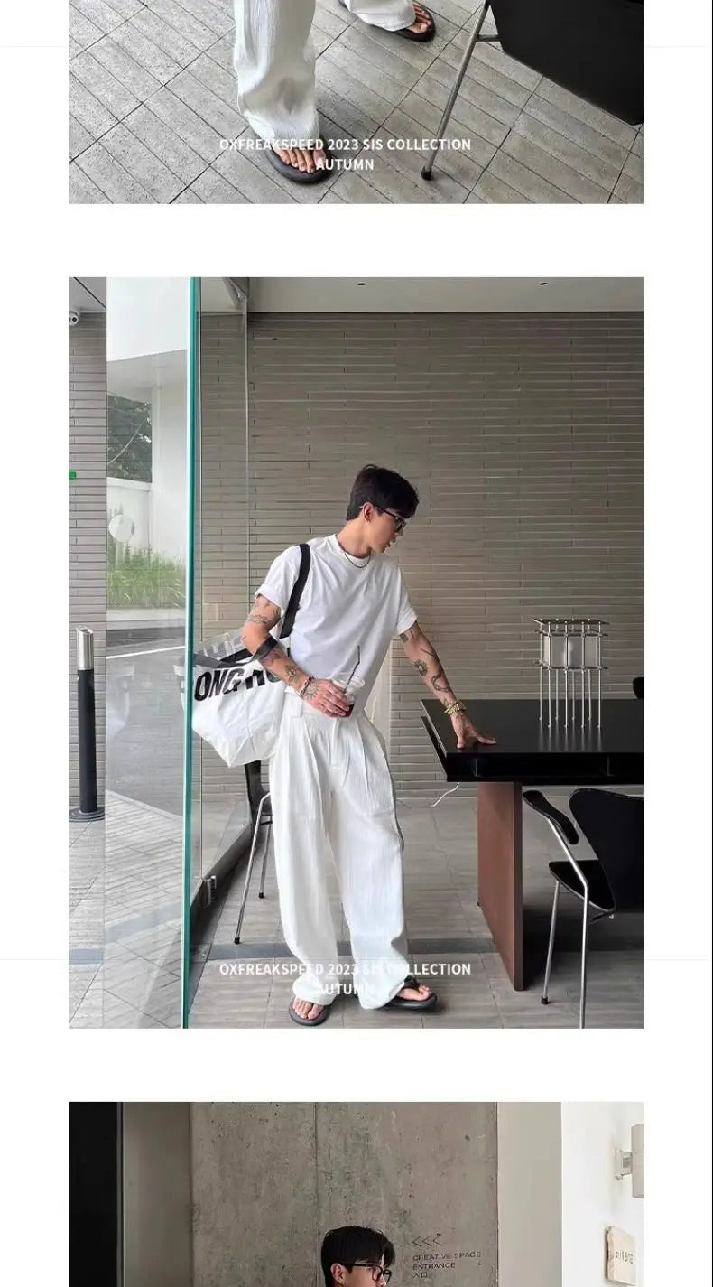 Riolio Summer Cityboy Pants Texture Soft Single Pleated Straight Casual Pants Men's Korean Retro High-end Loose Trousers Aesthetic Wear