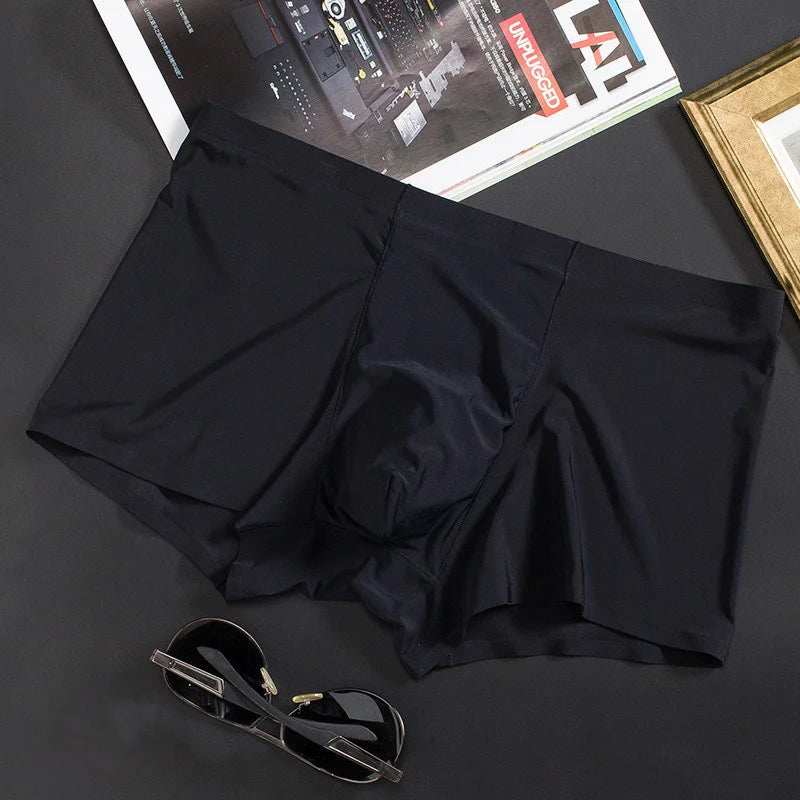 Riolio Seamless Ice Silk Underwear Men's Ultra-thin Boxer Shorts One-piece Mid-waist Summer Panties Trunk