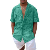 Riolio Men Y2k Leaf Print Hollow Casual Shirt Breathable Thin Streetwear Beach Vacation Harajuku Personality Versatile Tops Summer