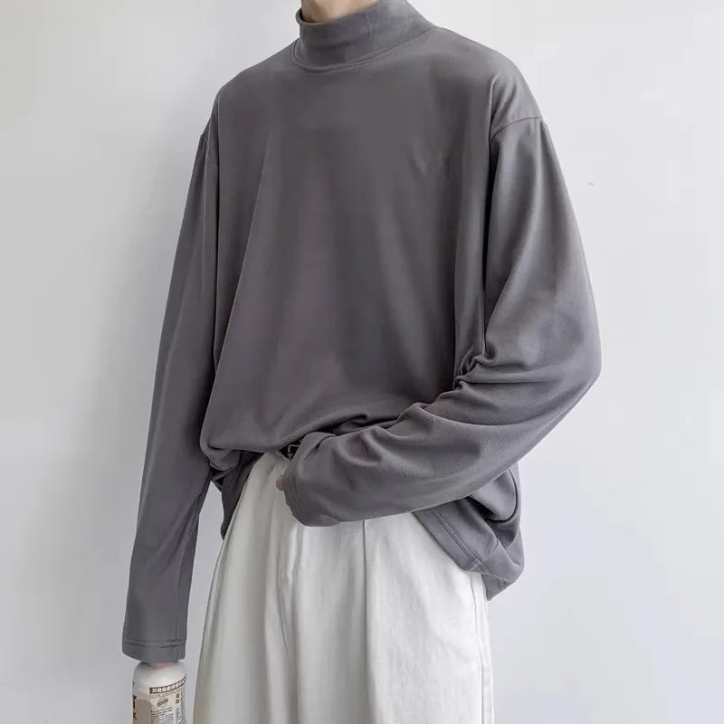 Riolio Solid T-shirts Men Fashion Simple All-match Autumn Loose Casual Korean Style Streetwear Youthful Basic City Boy Popular Chic