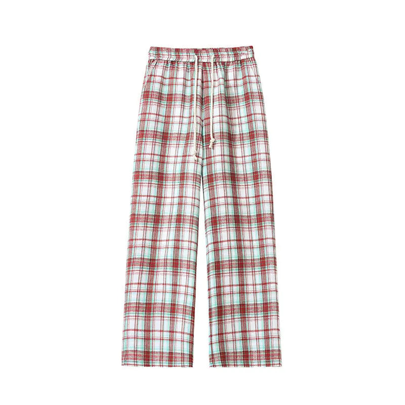 Riolio Summer Casual Pants Men Oversized Retro Plaid Pants Men Streetwear Hip-hop Loose Wide Leg Pants Mens Trousers Plus Size 5XL
