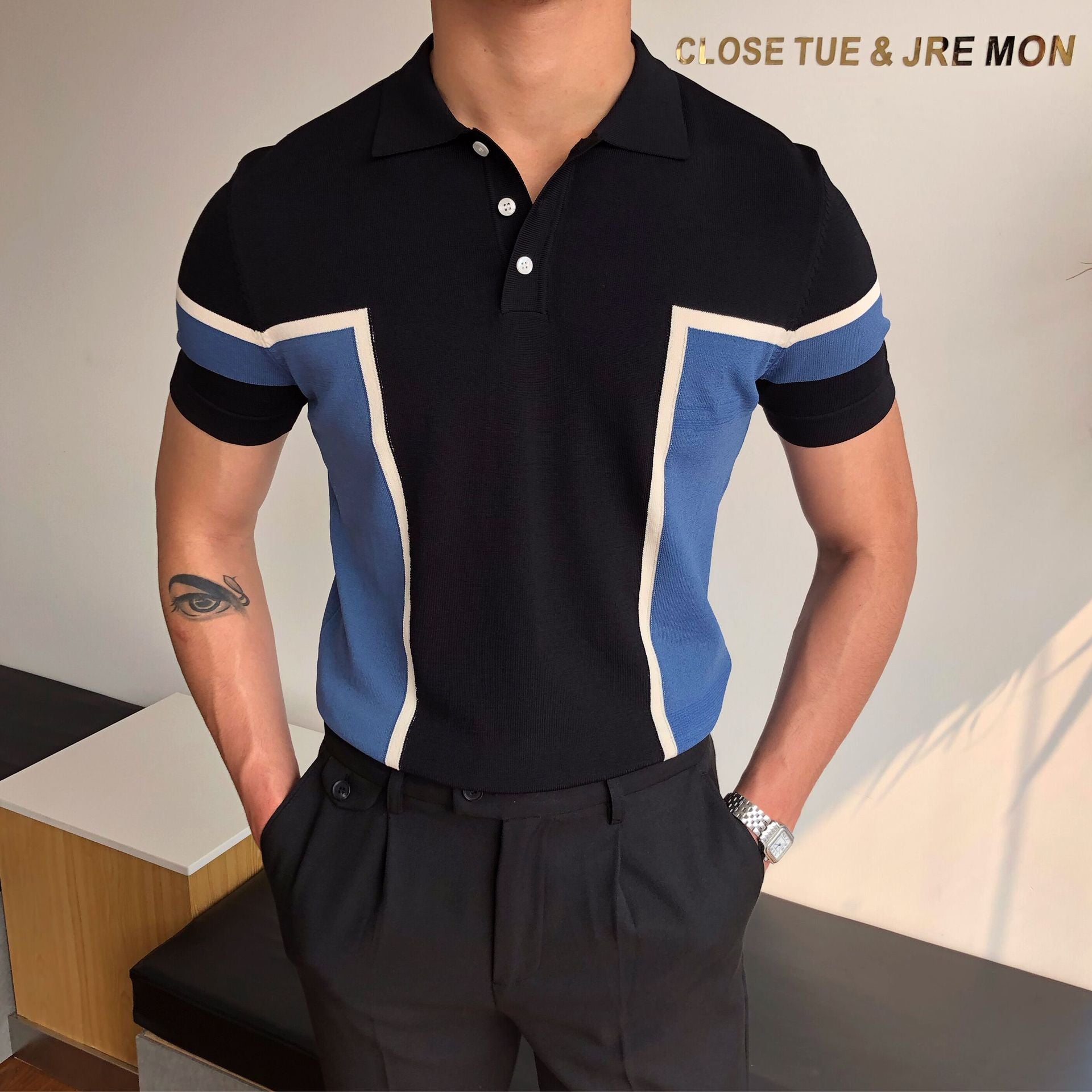 Riolio Spring Summer Knit Polo Shirt Men Casual Turn-down Collar Button Fashion Striped Solid Slim Tops Newest Ice Silk Cotton Knitwear