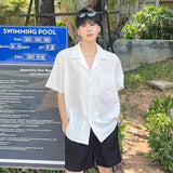 Riolio Summer Men's Clothing Light Luxury Jacquarded Suit Collar Shirts Streetwear Button-down Short Sleeve Retro Leisure Fashion M-3XL