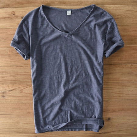 Summer T Shirt Men Linen Cotton Short Sleeve Tshirt V-neck Tops&Tee Breathable Comfortable Slim T-shirt Men Dropshopping