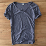 Summer T Shirt Men Linen Cotton Short Sleeve Tshirt V-neck Tops&Tee Breathable Comfortable Slim T-shirt Men Dropshopping