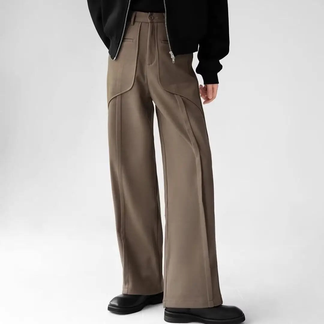 Riolio Korean Elegant Pants Fake Pocket Decoration Wide-leg Pants Autumn New American Style Design Sense Spliced Straight Suit Trousers