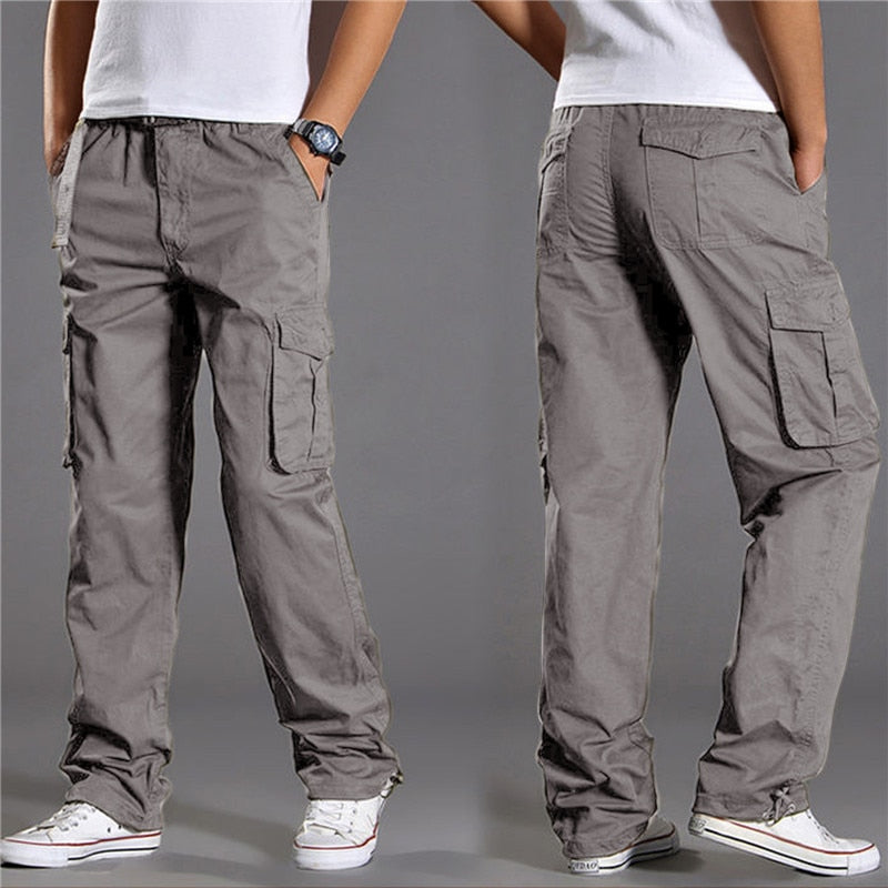 Riolio Men's Casual Cargo Cotton Pants Men Pocket Loose Straight Pants Elastic Work Trousers Brand Fit Joggers Male Large Size
