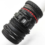 Riolio 10 Pcs/set Black Wrap Woven New Fashion Handmade Men Bracelets Male Women Leather Bracelets Men Bangle Jewelry Gift