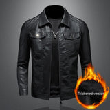 Riolio Men's lapel leather jacket autumn oversized slim motorcycle riding suit winter thickened PU leather waterproof work clothes