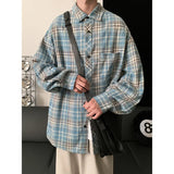 Riolio Spring Long Sleeved Shirt Men Oversized Fashion Retro Casual Shirt Men Streetwear Korean Loose Plaid Shirt Mens Vintage Shirts