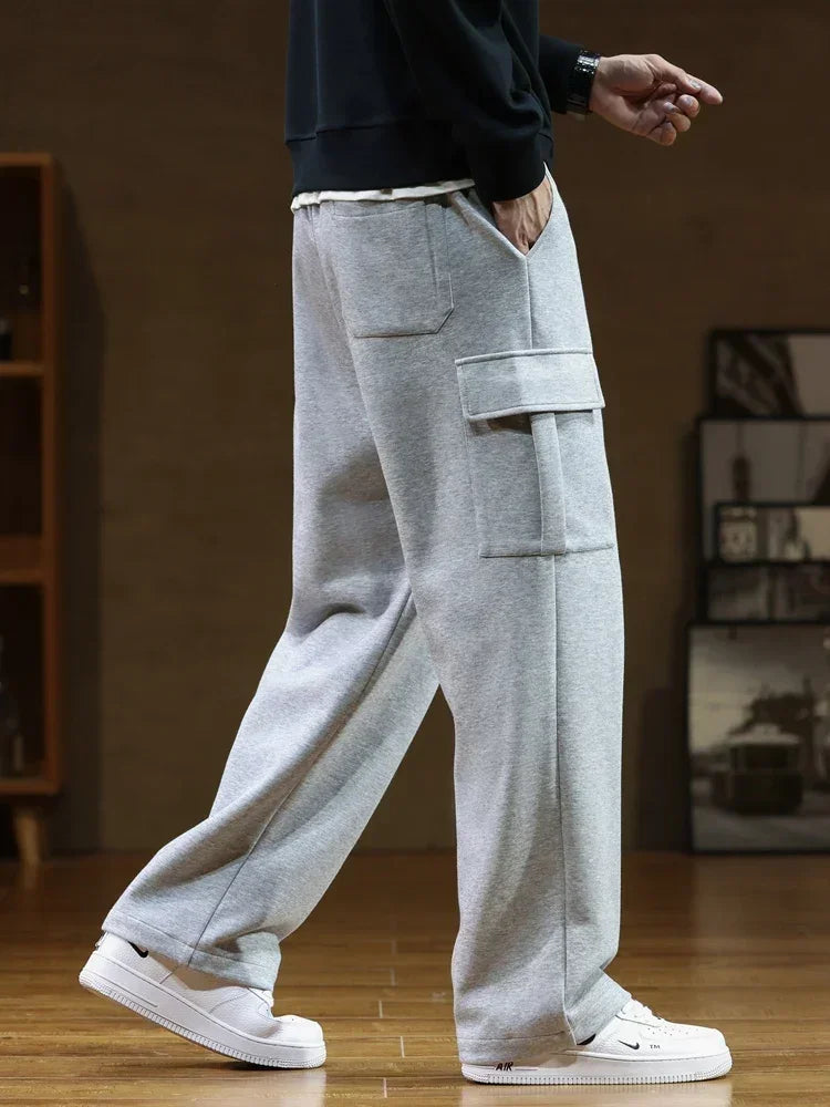 Riolio Autumn Big Pocket Men's Cargo Casual Pants Cotton Drawstring Baggy Straight Sweatpants Fashion Streetwear Hip Hop Male Trousers