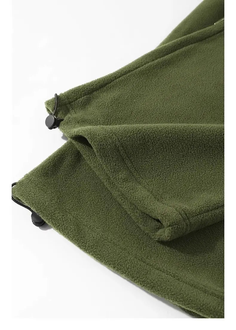 Riolio Double-sided Fleece! Retro Military Green Straight-leg Pants Women Loose Thickened Warm Drawstring Casual Wide-leg Pants Men