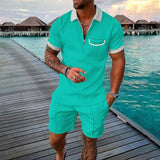 Riolio new summer Hawaiian Beach men's fashion lapel casual suit 3D digital print pullover zip-up short-sleeved men's shorts