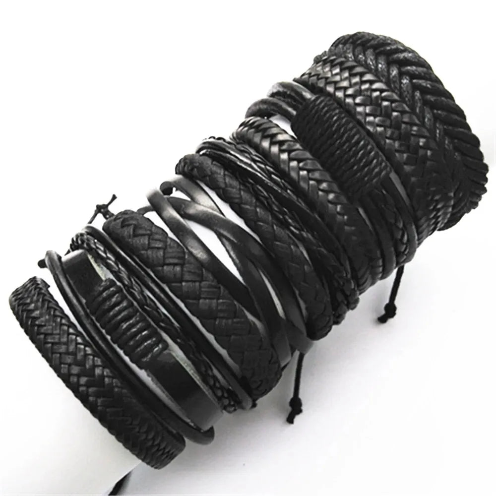 Riolio 10 Pcs/set Black Wrap Woven New Fashion Handmade Men Bracelets Male Women Leather Bracelets Men Bangle Jewelry Gift