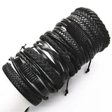 Riolio 10 Pcs/set Black Wrap Woven New Fashion Handmade Men Bracelets Male Women Leather Bracelets Men Bangle Jewelry Gift
