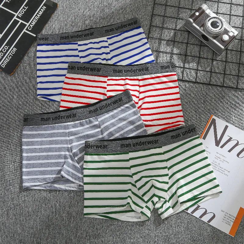 Riolio Men's Sexy Flat Angle Pants, Cotton Men's Underwear, Soft, Comfortable, Breathable Underwear, Men's Boxer Ice Silk Stripes