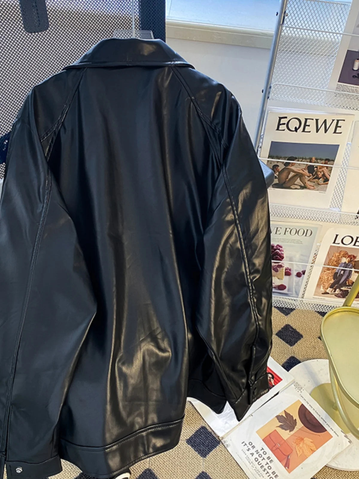 Riolio Black Pu Leather Jacket Men's Spring Autumn New American Retro Handsome Leather Jacket Loose High-end Motorcycle Suit Aesthetic