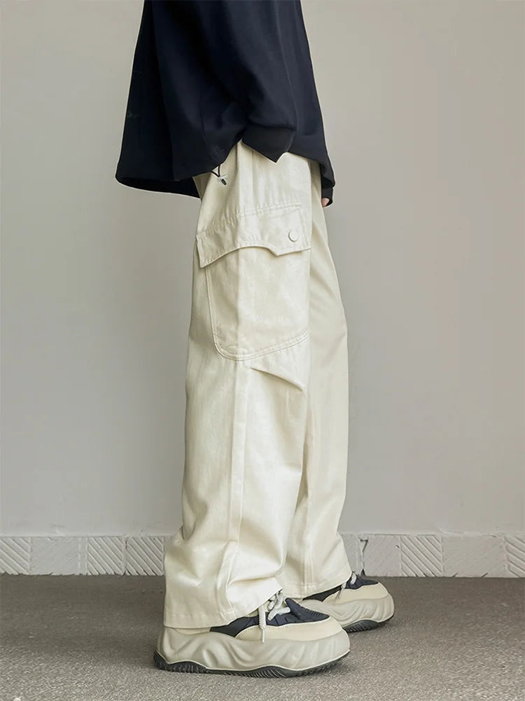 Riolio 100% Cotton Men's Cargo Casual Pants Baggy Straight Elastic Waist Comfortable Trousers Fashion Streetwear Hip Hop Male Trousers