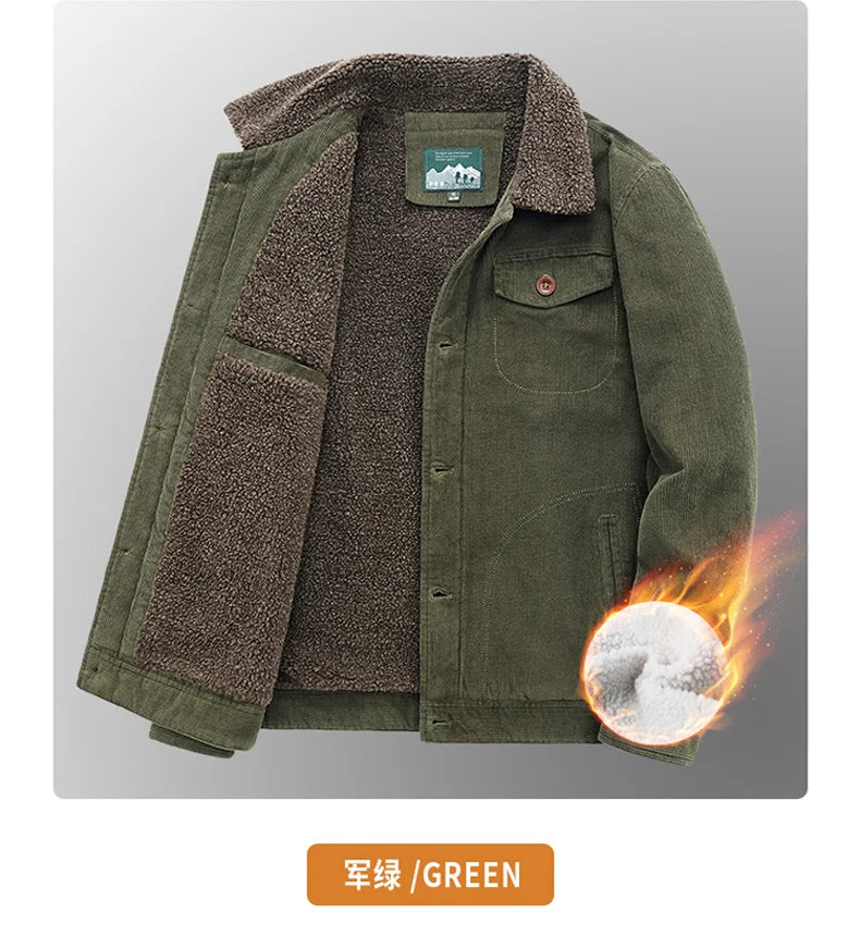 Riolio Winter Mens Jacket Warm Corduroy Jackets and Coats Fur Collar Winter Casual Coats Outwear Male Thermal Cotton Jacket Streetwear