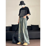 Riolio American hip-hop washed straight leg summer men and women trendy jeans couple 2025 loose retro personalized casual pants y2k