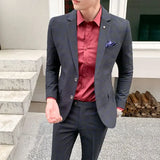 Riolio 2 Pieces Suits Set Men Style Design Fashion Male Slim Fit Plaid Wedding Dress Blazers Jacket Pants Trousers Coat