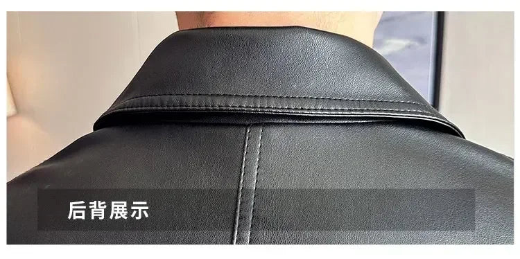 Riolio Windproof Stand Collar Zipper Cardigan Leather Jacket Motorcycle Leather Coat PU Leather Business Leather Jackets Men's Fashion