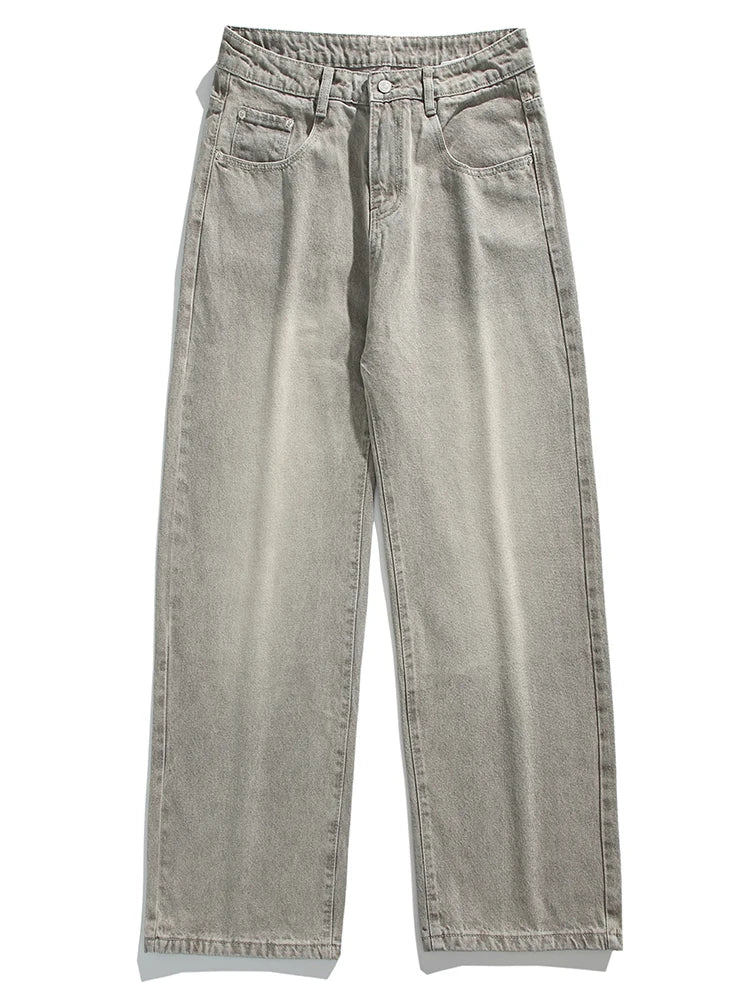 Riolio Autumn New Men's Fashion Baggy Jeans Gray Vintage High Street Wide Legs Denim Trousers Male Casual Straight Pants Streetwear