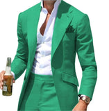 Riolio suit fashion Costumes Pour Hommes Peak Collar Men Suits Notched Green Slim Fit Blazers Jackets Pants 2PCS Causal Business Wedding Groom Wear