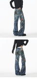 Riolio Jean Men Unique Design Graffiti Street Style Drag Jeans Urban Trendy Fashion Distressed Long Fit Casual Denim Pants Edgy Hip Hop