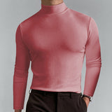 Riolio Turtleneck For Men Solid Colour Slim Elastic Thin Pullover Men Spring Autumn Turtleneck Men Knitting Basic Long Sleeve T-shirt