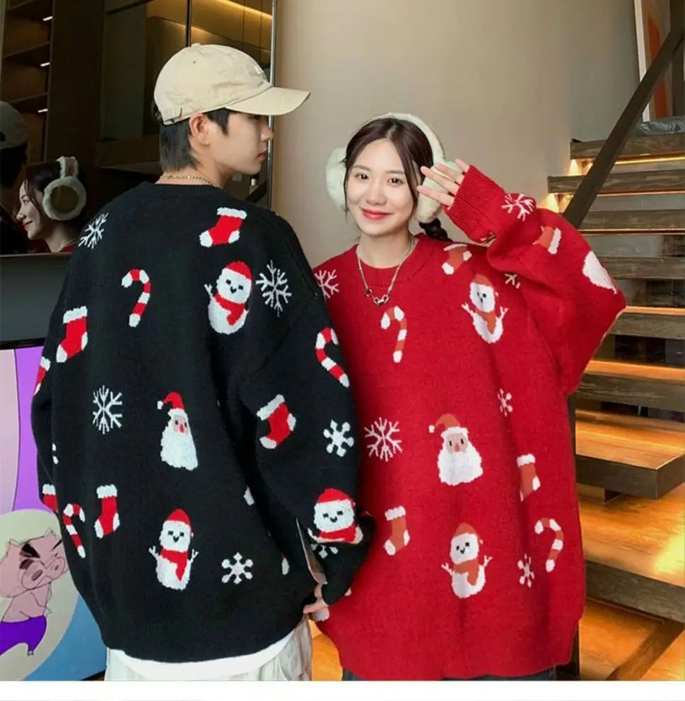 Riolio Oversize Ugly Christmas Sweater Korean Santa Claus Knitwear Sweater Male Loose  Winter Versatile Couple Pullovers Man Clothes