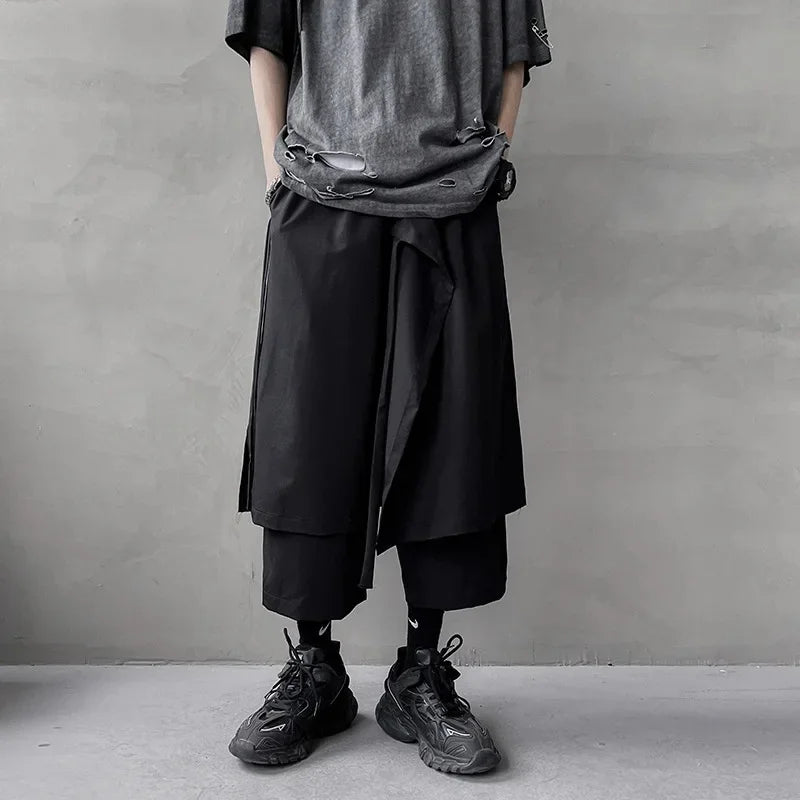 Riolio Fake Two-Piece Pants Men Male New Loose Wide-Leg Trousers Casual Straight Streetwear Spring Autumn Hip-Hop Pantalons Capris