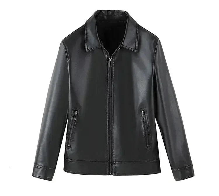Riolio Windproof Stand Collar Zipper Cardigan Leather Jacket Motorcycle Leather Coat PU Leather Business Leather Jackets Men's Fashion