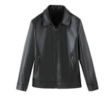 Riolio Windproof Stand Collar Zipper Cardigan Leather Jacket Motorcycle Leather Coat PU Leather Business Leather Jackets Men's Fashion