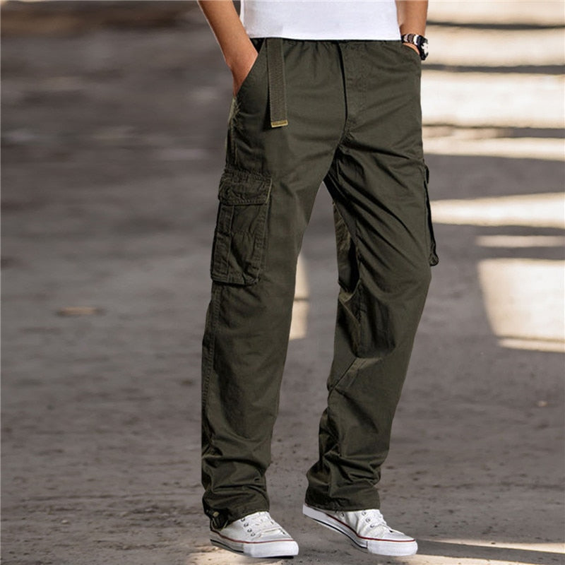 Riolio Men's Casual Cargo Cotton Pants Men Pocket Loose Straight Pants Elastic Work Trousers Brand Fit Joggers Male Large Size