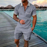 Riolio new summer Hawaiian Beach men's fashion lapel casual suit 3D digital print pullover zip-up short-sleeved men's shorts