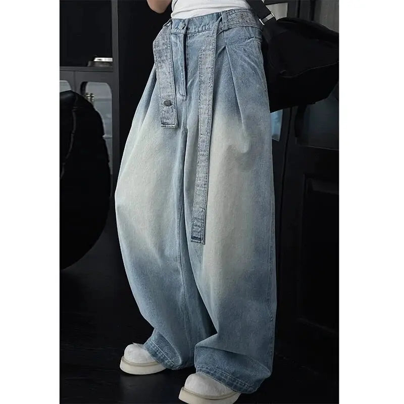 Riolio Mens Loose Fit Washed Wide Leg Jeans man baggy Floor Dragging Casual Streetwear Denim Pants  Trending Fashion High Quality